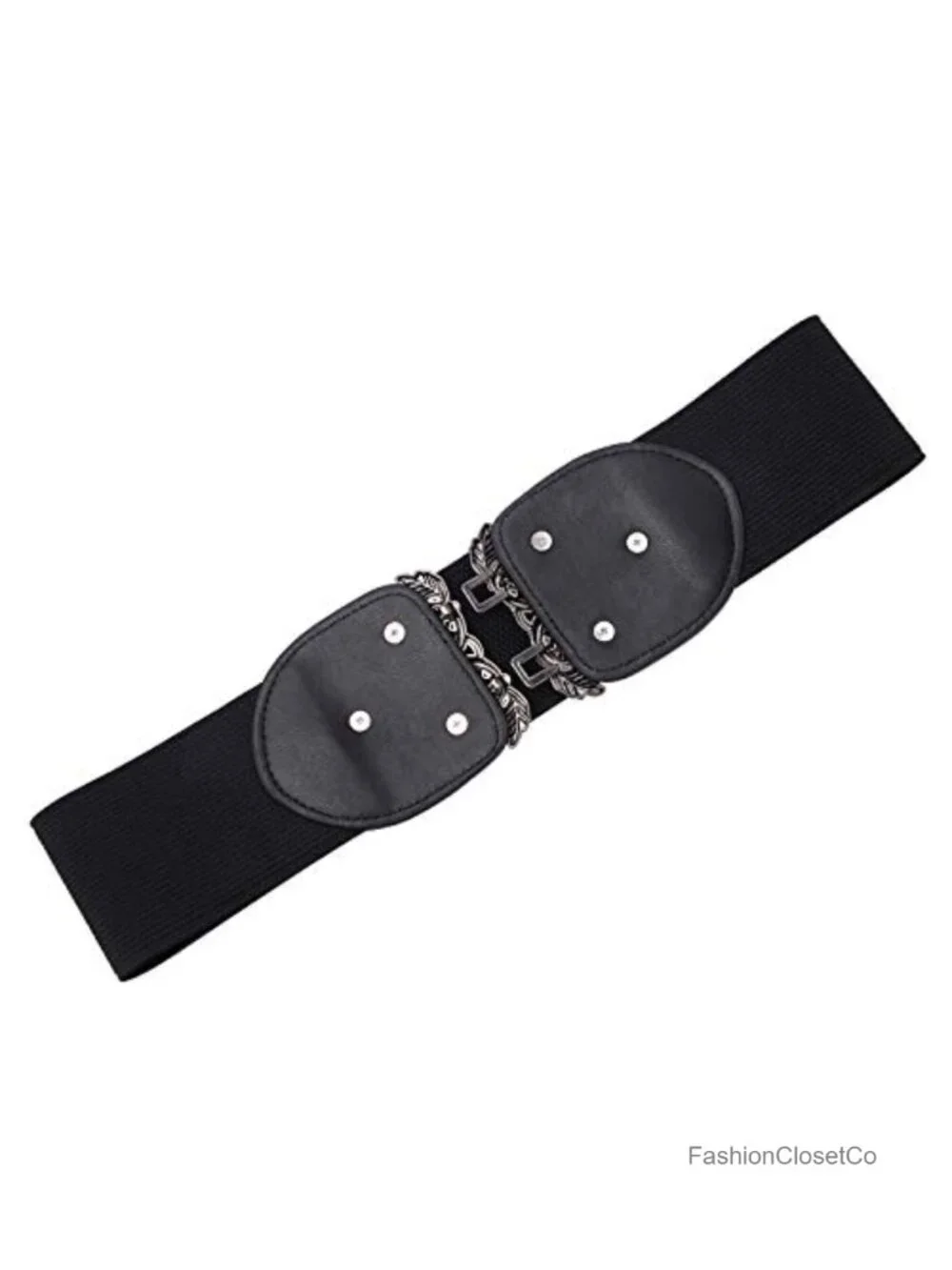 Vintage Elastic Wide Waist Belt Interlocking Metal Buckle Dresses Coats